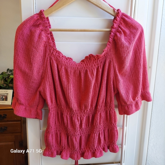 Pilcro Anthropologie Ruffle Puff Sleeve Pink Rose Sz M - Picture 13 of 16